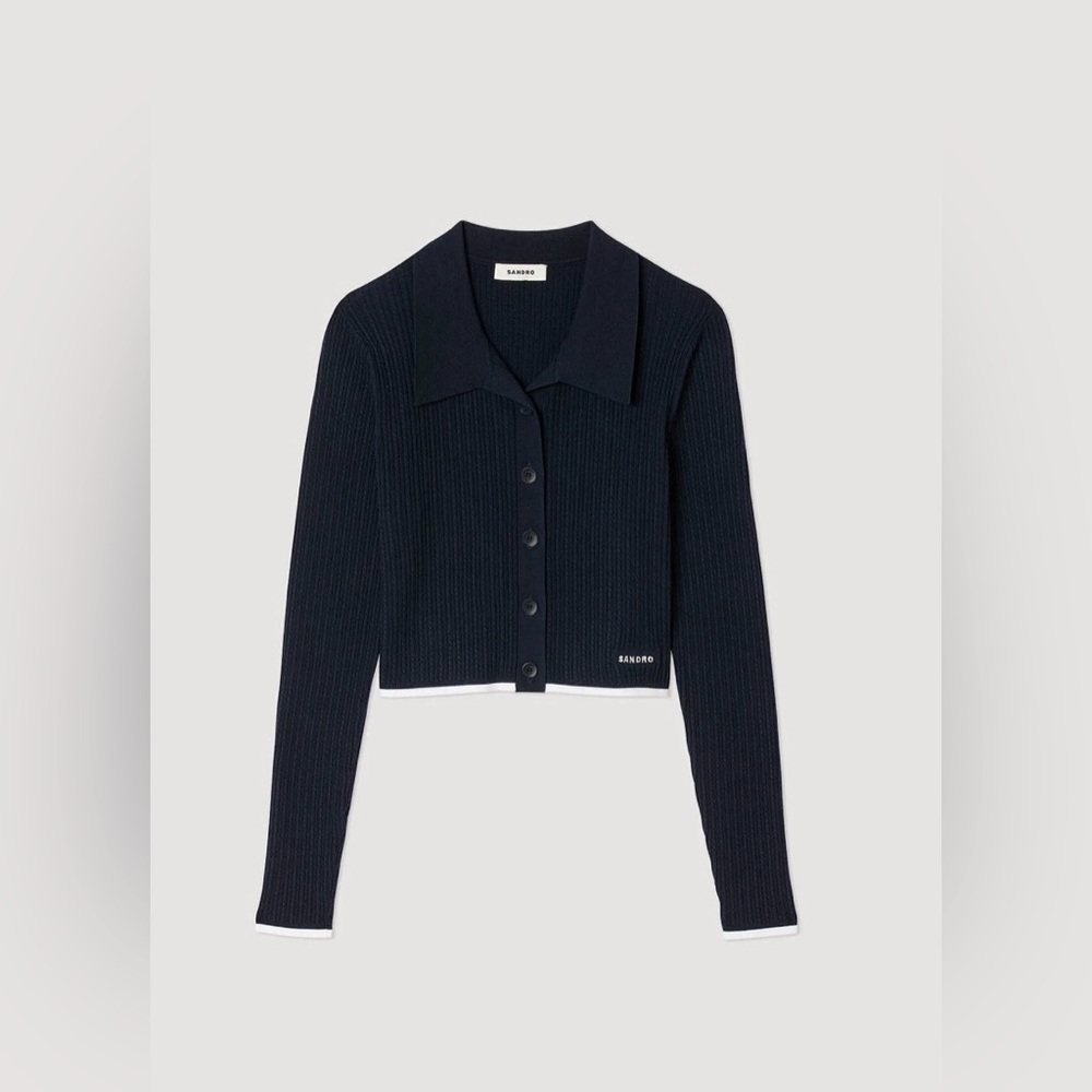 Sandro CROPPED POLO COLLAR CARDIGAN/ Size 0 - Picture 3 of 13